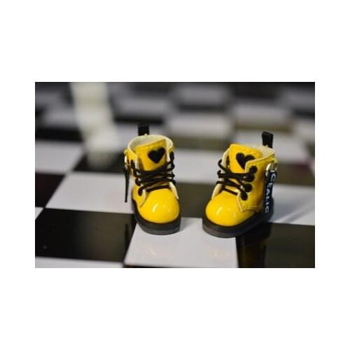 OB11 doll shoe size fashion lacing with round head small heart ankle boots shiny leather Martin boots black Burgundy etc