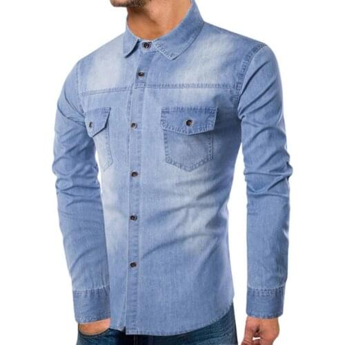 2021 Mens long-sleeved denim shirt fashion Classic denim Pocket Business shirt Spring Autumn Tops