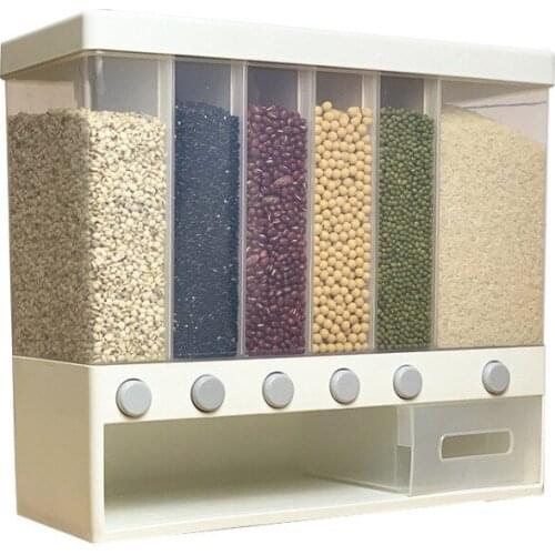 Wall Mounted Food Storage Box Bearing capacity 10kg Rice Grain Cereal Dispenser Kitchen Rice Bucket 6 Grid Sealed Food Container