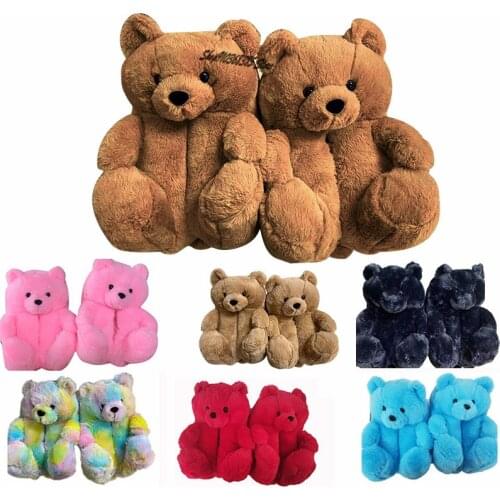 New Winter Womens Plush Cotton Slippers Female Non-Slip Furry Slides Home Cartoon Soft Fluffy Flip Flops Cute Warm Funny Shoes