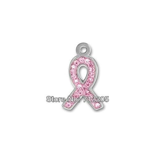 Pewter pink Austrian crystal ribbon charms (H105949)
