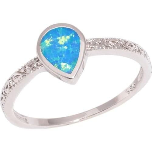 CiNily Created Blue Fire Opal Silver Plated Wholesale Simple Jewelry for Women Wedding Engagement Ring Size 6-9 OJ9554