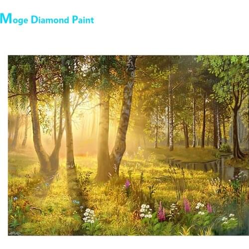 Early Morning Forest Tree Scenic Diamond Painting Round Full Drill Nouveaute DIY Mosaic Embroidery 5D Cross Stitch Home Decor