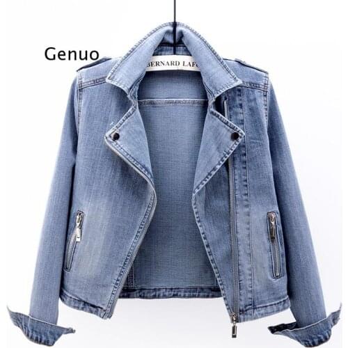 Plus Size Women Denim Coat Spring Autumn Short Vintage Korean Long Sleeve Solid Bomber Jacket Loose Ladies Outerwear Tide