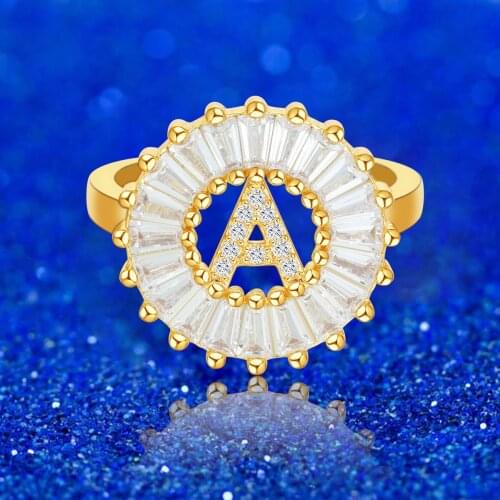 Adjustable A-Z 26 Alphabet Letters Rings Copper Cubic Zircon CZ Open Cuff Finger Rings for Women Engagement Friendship Jewelry
