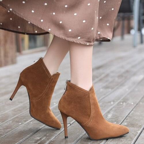 Spring And Autumn High Heels Artificial Leather Was Thin High Heels Sexy Pointed Designer Ankle Boots Ladies Short Boots B22-51