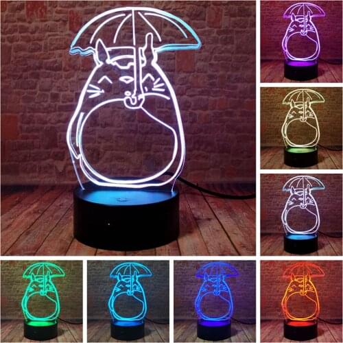 Totoro Anime Figras Model 3D Illusion LED Table Nightlight Colorful Change Lamp Toys FOR baby