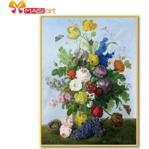 Cross stitch kits Embroidery needlework sets 11CT water soluble canvas patterns 14CT Multicolored flowers in a vase -NCMF312