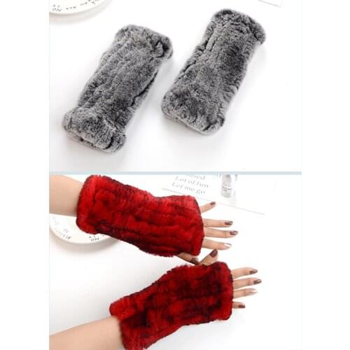 Female Rex Rabbit Fur Gloves Knitted Winter Warm Rabbit Fur Mittens Good Elastic Russian Women Winter Outdoor Rabbit Fur Gloves