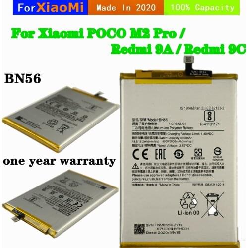 100% For Xiaomi POCO M2 Pro , Redmi 9A / 9C Phone Battery BN56 5000mAh 3.85V Lithium-ion Polymer Replacement Batteries