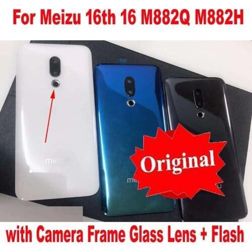 100% Original Back Battery Cover Housing Door Lid Rear Case For Meizu 16 16th M882Q Shell with Camera Frame Glass Lens + Flash