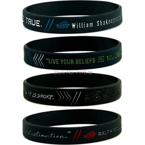 300PCS Live Your Beliefs, Life is a Journey, Break the Rules, To Thine Own wristband silicone bracelets free shipping by FEDEX