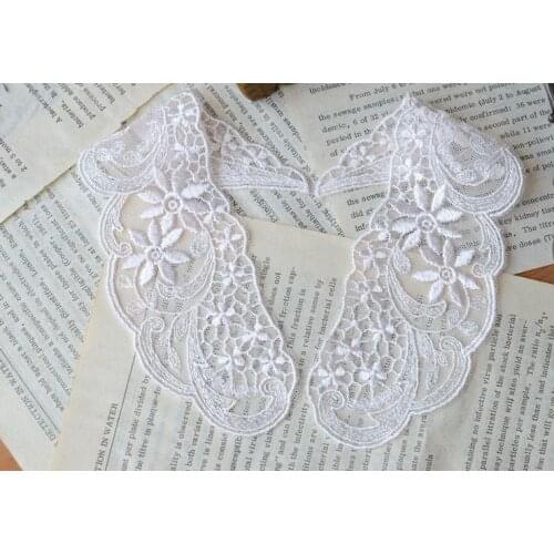 4 PCs/2 Pairs 5.5*19.5cm Light Pink Embroidery Collar Venise Lace Flowers Neckline Applique Trim Lace Fabric Sewing Supplies