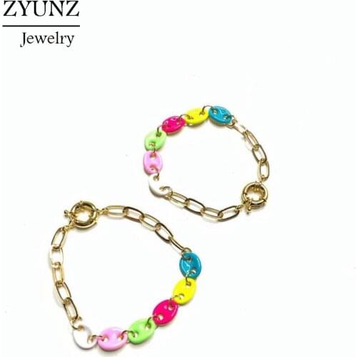 5PCS, Colorful Enamel Coffee Beans Link Chain Bracelet for Women Gold Color Fashion Jewelry Gift