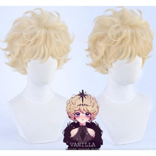 Anime Sugar Sugar Rune Vanilla Mieux Aisu Vanilla Light Golden Short Curly Anime Cosplay Wig Heat Resistant Hair Wigs + Wig Cap