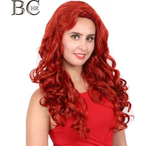 BCHR Long Wave Cosplay Copper Red Synthetic Wigs for Black Women Heat Resistance Fiber Party Halloween Wigs