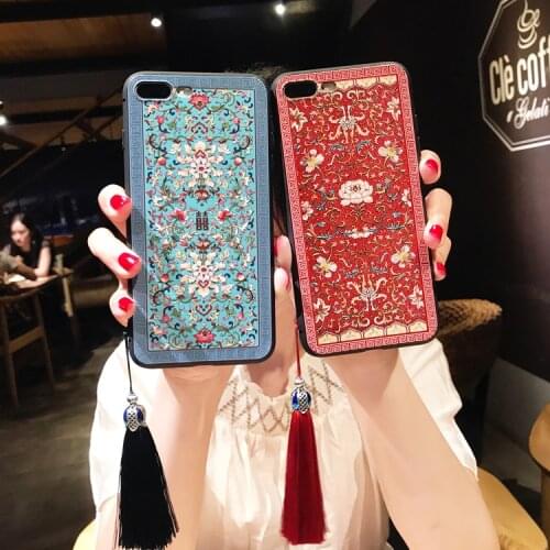 3D Relief Pattern Cases for iPhone XS XS Plus 9 X 8 7 6 6S 5 5S SE Case Tassel Lanyard Silicon Cover for iPhone Xs2018 Max Funda