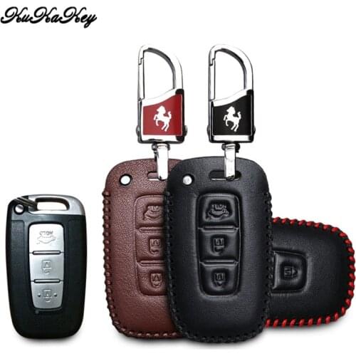 Genuine Leather Car Key Case Shell Cover For Kia Rio 3 K2 k3 Ceed Picanto Cerato Sportage 3 2017 3 Button Key Chain Key Holder