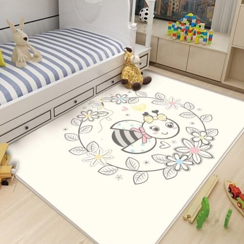 Simple Bee Butterfly Pattern Flannel Children Carpet 2021 Non-Slip Baby Carpet Rectangular Bedroom Living Room Decor Carpet