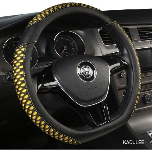 KADULEE Microfiber Leather Car Steering Wheel Cover For Jaguar XF XE F Pace XJ X-type Ruitar E Pace Emblem S-type