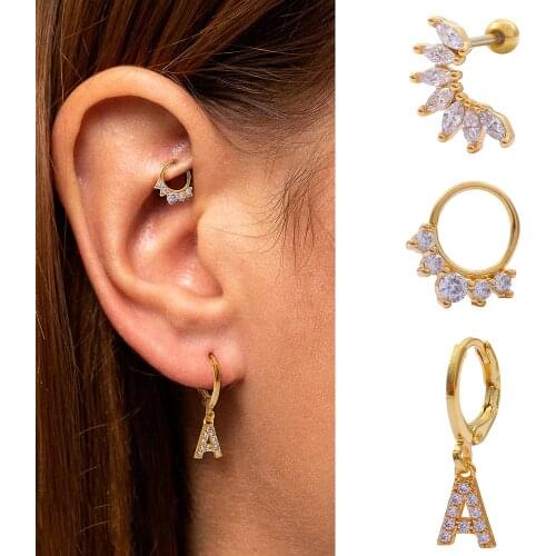 1Pc Stainless Steel Small Hoop Cz Cartilage Earring Flower Cross Cubic Zirconia Tiny Tragus Helix Rook Ear Piercing Jewelry Gift