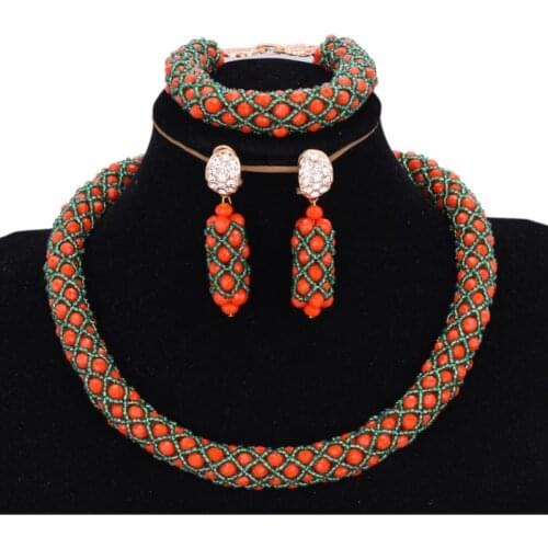 Jewelry Sets Orange and Green African Bridal Beads Sets one Layer Costume Jewellery Sets For Women Free Shipping 2018 Necklace