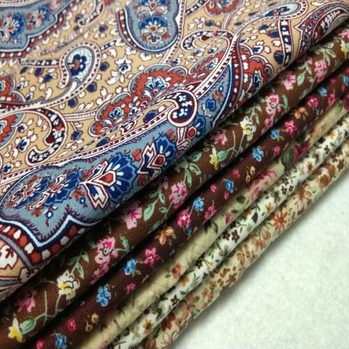 Royal Brown Beige Blooming Flower Printed Cotton Poplin Fabric Floral Poplin Fabric Baby Cloth Dress Quilting Bedding 50x145cm