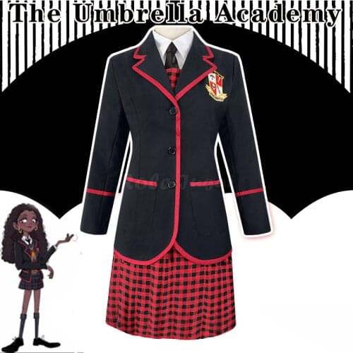 Movies The Umbrella Academy Cosplay Costumes Women Girls Dress Coat Eyeshade Sets School Uniform Halloween Role Playing C145M27