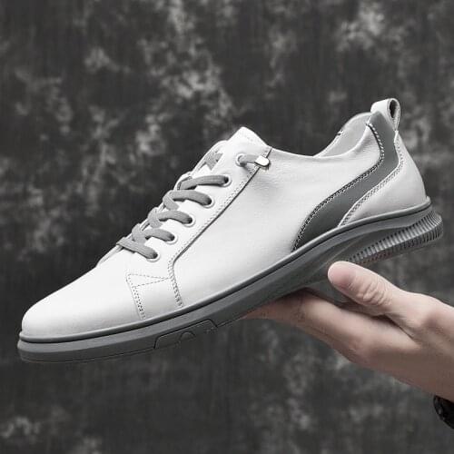 New Sneakers Genuine Leather Luxury Mens Shoes Lace Up Breathable Black White High Quality Driving Flats For Man Big Size 37-47