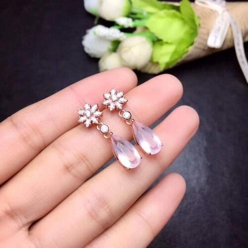 Personality Trend Rose Quartz Earring Natural And Real 925 Sterling Silver Rose Quartz Earring