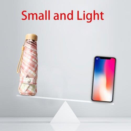 Small Plaid Women Umbrella 6 Ribs Super Light Mini Umbrellas Anti UV Poket Parasol Five-folding Bag Travel Sun Rain Umbrella