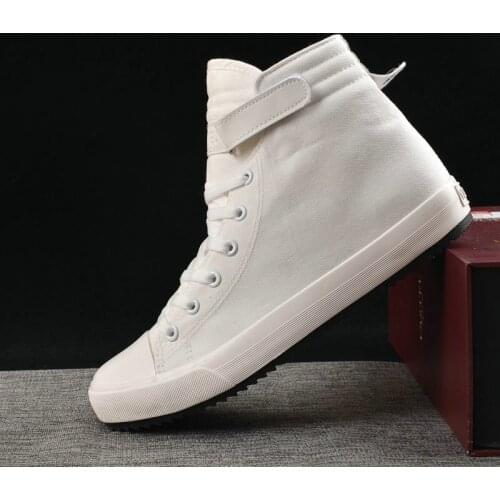 2019 New Arrival Summer Fashion Men Flats Shoes All Black White red Casual Shoes Mens Canvas Shoes Lace-Up high top shoes A10-17