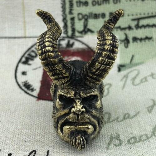 Outdoor EDC Retro Brass Hellboy Multifunction Self defense Brass Hand Strap Parachute Rope Outdoor Flashlight Pendant