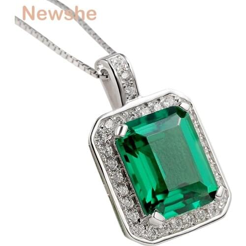 Newshe 3ct Green Emerald White AAA Cubic Zircons Solid 925 Sterling Silver Pendant Chain Necklace Gift For Women ZPS02302