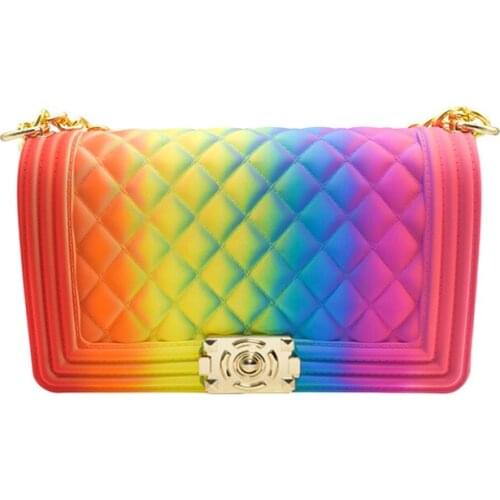 Wholesale Summer Candy Messenger Handbags Shoulder Crossbody Bag Ladies Wallet Colorful Rainbow Jelly Purses For Women