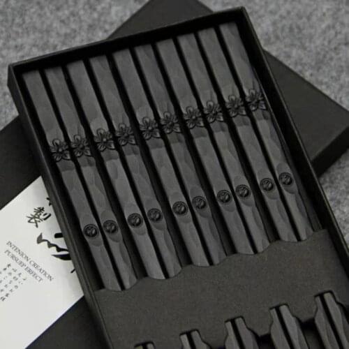 5 Pairs/Set Alloy Chopsticks Non-slip Mildew Proof Sushi Food Chop Sticks Reusable Kitchen Tools