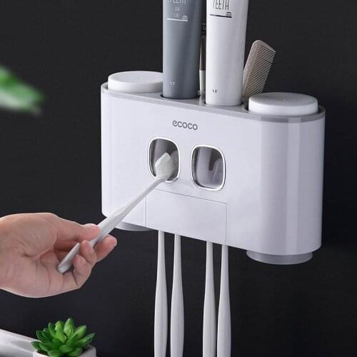 Plastic Automatic Toothpaste Dispenser Tooth Paste Squeezer Wall Mounted Toothbrush Holder Toothpaste Cup Bathroom Accessories