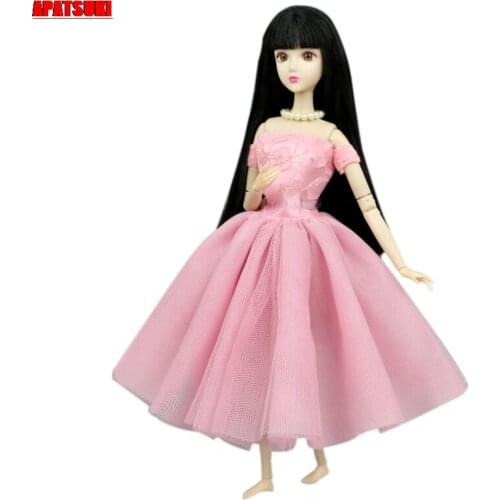Pink Fashion Doll Clothes For Barbie Doll Dress Gown Short Dresses For Barbie Outfits 1/6 Dolls Accessories Kids Toys