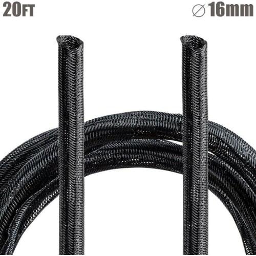 20FT 16mm Self Closing Braided Cable Wrap Sleeve Wire Cord Hider Cover Organizer