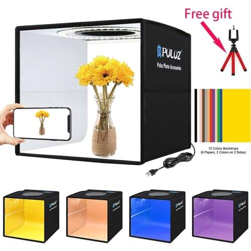 Mini Folding LED Ring Light Soft Box Photography Photo Backdrops Studio Shooting Ten Softbox 6 Background Papers 12 Colors