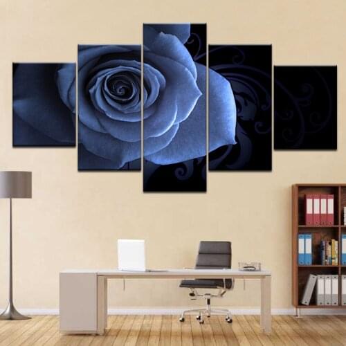 Modern 5 pcs canvas Flower Wall Painting Abstract Blue Flower Rose Painting Print on Canvas Wall Art modular picture Home decor