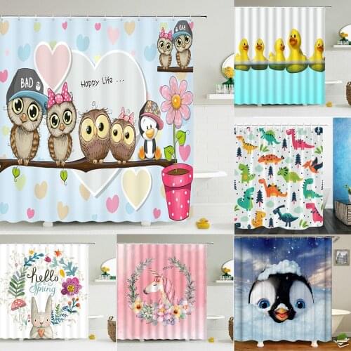 Cartoon 3D Printing Lovely Owl Shower Curtains Bathroom Waterproof Shower Curtain Polyester Cute Home Bath Screen Fabric