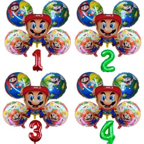 Super Mary Mario balloon Six-piece suit Cartoon game number boy girl Aluminum film Birthday party Decorate kids toys