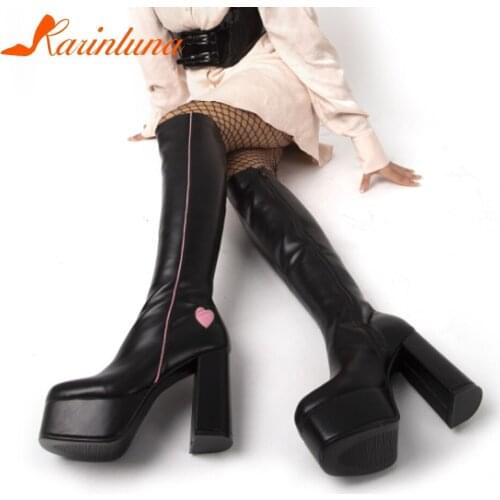 Big Size 35-43 New Ladies Sexy Thick High Heels Boots Fashion Platform Knee High Boots Women Party OL Street Shoes Woman