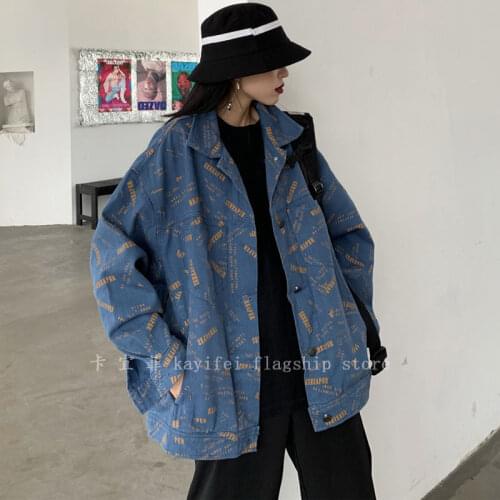2021 Spring and Autumn New Workwear Jacket Female Student Print Retro Loose Korean Hip Hop Jacket Top Trend