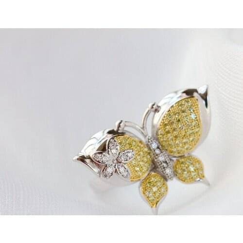 Authentic 925 Sterling Silver Inlaid Rhinestone18K Gold Plated Butterfly Fashion Women Ring Tide Flow High Quality Jewellery