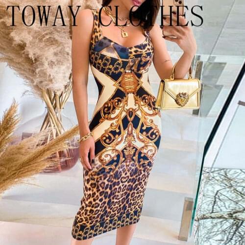 Sleeveless Leopard Cheetah Scarf Print Colorblock Midi Dress Chic Tank Tight Party Dress Club Bodycon Dresses