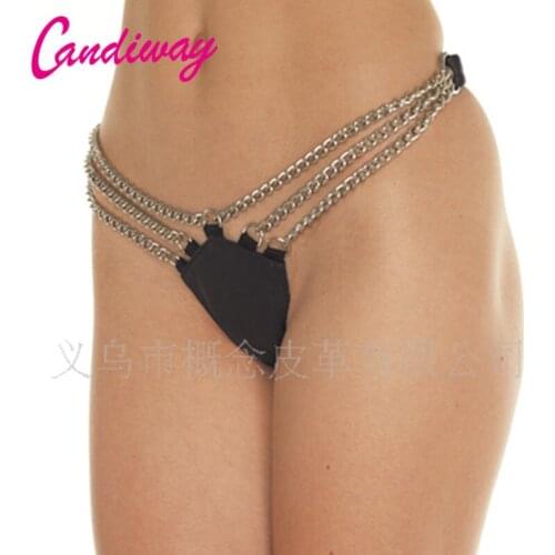 Candiway Women Sexy Exotic Leather Chain Panties Underwear G-String Adjustable Thongs Knick Black