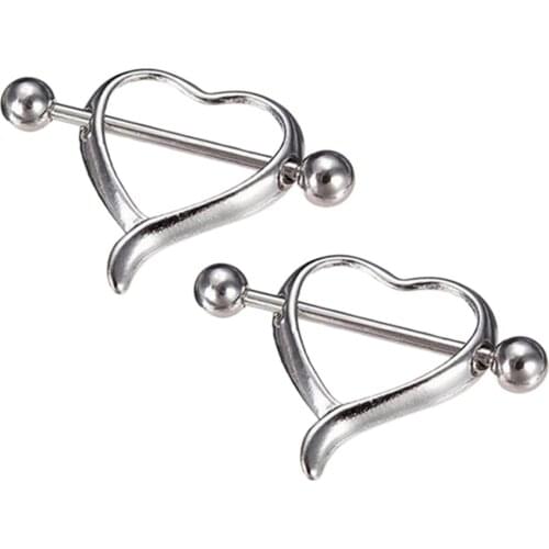 1/2pc Women Punk Love Hearts Nipple Bar Rings Surgical Steel 14 Gauge Heart Rings Nipple Ring Barbell Body Piercing Jewelry