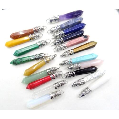 12 PCS kwaliteit natuursteen lapis Quartz crystal Opal tijgeroog mix pijler chakra Hangers bedels Sieraden maken ketting A29